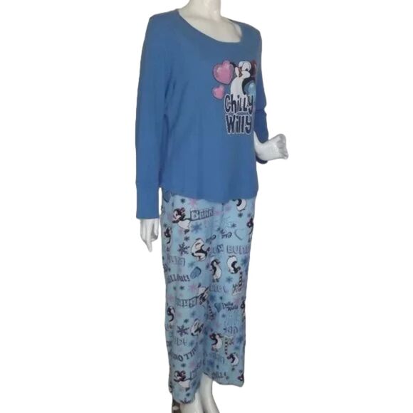 CHILLY WILLY Pajama set, 2X/XL, Waffle/Thermal, 2 pc, Blue, Pants/Top Drawstring - Picture 2 of 12